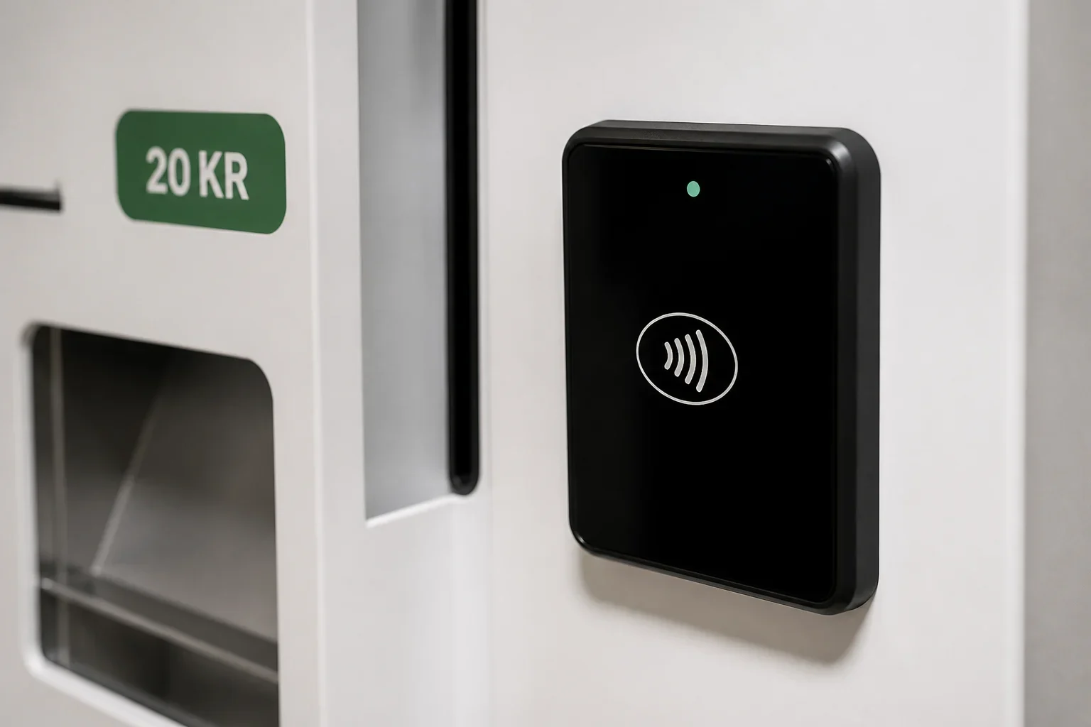 Kontaktlös kortläsare på fronten av en kondomautomat